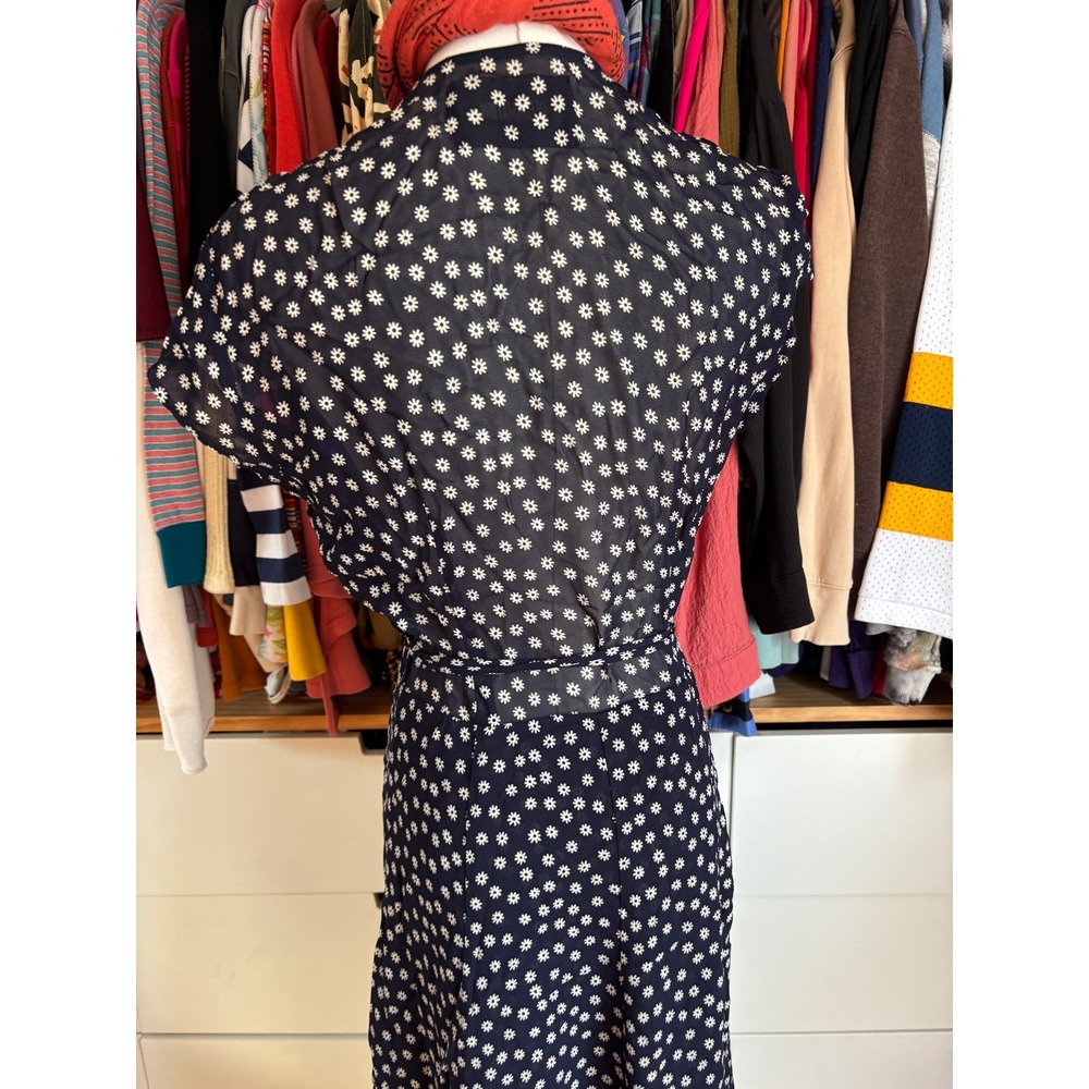 Reformation Carina Wrap Dress Women Small Navy Blue Daisy Floral Midi Cap Sleeve - Picture 4 of 6